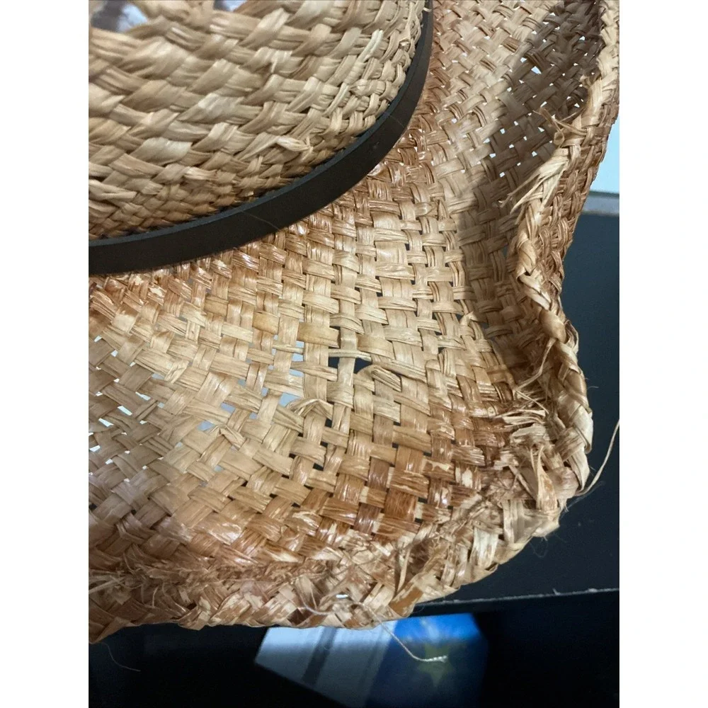 Harley Davidson Bend-Brim Straw Cowboy Hat F&M Hat Co Leather Band SZ S/M WORN